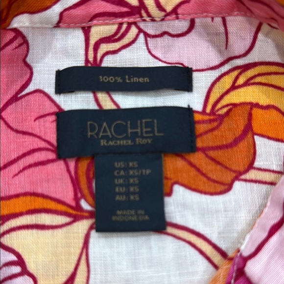 RACHEL ROY Size XS Floral Blouse Pink, Orange, White | 100% Linen | Shirt Collar - Picture 2 of 12